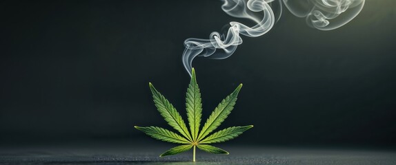 Cannabis leaf with cannabis smoke on a black background