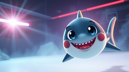 "Adorable Cartoon Shark – Playful 3D Character with Bright Underwater Glow"