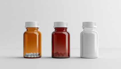 Three health supplement bottles ready for branding and design preview.