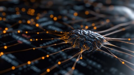 Intricate visual representation of network connections and data flow, featuring glowing nodes against a sleek, digital backdrop.
