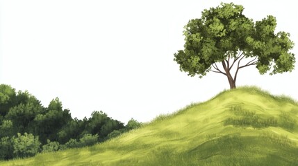 Obraz premium Cutout rock surrounded by fir trees. Garden design isolated on white background. Decorative shrub for landscaping. High quality clipping mask for professional composition. Hill grass in the forest.