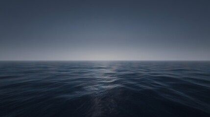 Fototapeta premium Vast Dark Blue Ocean View from Below, Faint Underwater Glow, Endless Deep Water Expanse, Capturing Sea Life Solitude, Calm and Curious Atmosphere, Ultra-Wide Cinematic Shot, Spielberg Style