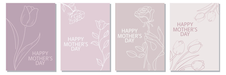Mother's day, Mother Day Kobe 2025, Minimalist Mother's Day card set with rose and tulip illustrations. Mother's day greeting card. Vector banner
