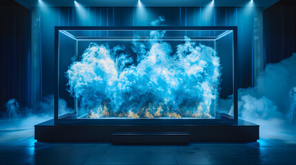 Mysterious Energy: A captivating display of vibrant blue energy, encased within a transparent cube, emanating an aura of power and intrigue.
