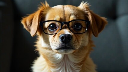 Chihuahua with glasses stands in front of the camera