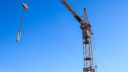 Construction crane on a blue sky background
