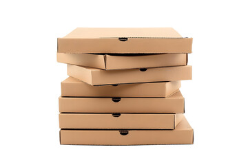 Front view of stack brown pizza box isolated on white background with clipping path.