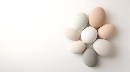 Fototapeta premium Abstract texture of colorful eggs minimal background nature soft environment close-up concept