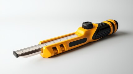 Yellow and Black Retractable Utility Knife on White Background