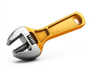 Yellow and Silver Adjustable Wrench on White Background