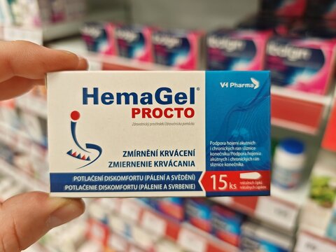 Prague,Czech Republic-January 8 2025: Hemagel Procto is a gel used for the treatment of hemorrhoids, reducing pain, inflammation, and promoting healing of the anal area

