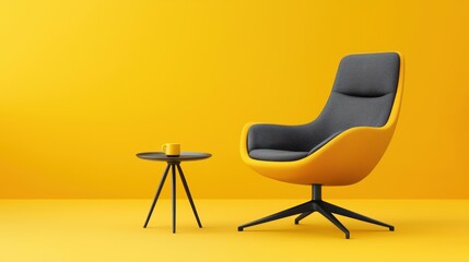 Yellow Armchair and Side Table in Modern Minimalist Interior