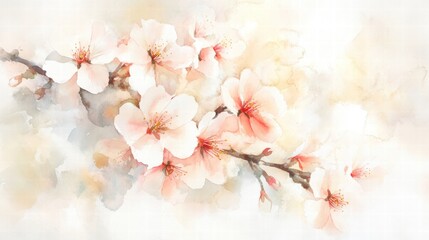 Fototapeta premium Watercolor Cherry blossom blooming flower,Sakura tree or forest side view,Cherry tree spring flower background,elements for environment and garden,botanical in spring season.