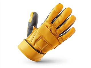 Yellow Leather Work Gloves on White Background