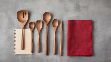 Rustic Kitchen Utensils and Accessories on Minimalist Background