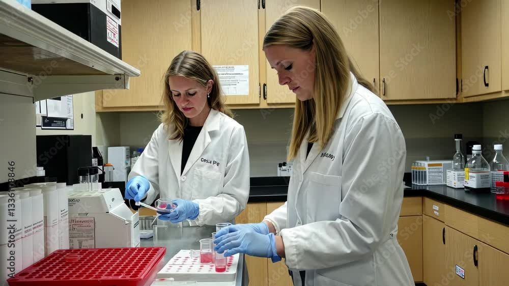 Poster scientists examine control samples in a laboratory setting for research and analysis purposes, scien