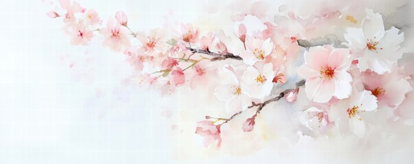Obraz premium Watercolor Cherry blossom blooming flower,Sakura tree or forest side view,Cherry tree spring flower background,elements for environment and garden,botanical in spring season.