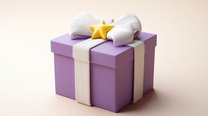 Obraz premium Purple Gift Box with White Bow and Yellow Star for Celebrations