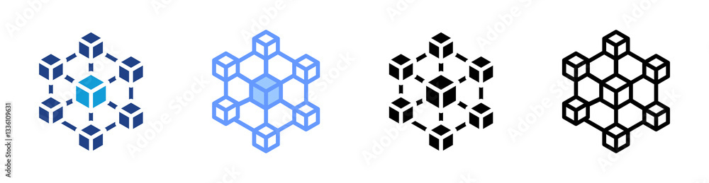Poster Blockchain icon set multiple style collection