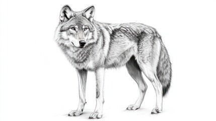 Fototapeta premium Gray Wolf Drawing Against White Background
