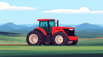 Precision Agriculture Technology Interface with Tractor in Countryside Landscape