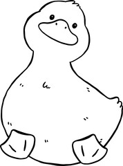 Cute Cartoon Duck Outline Front Sitting Hand Drawn Doodle