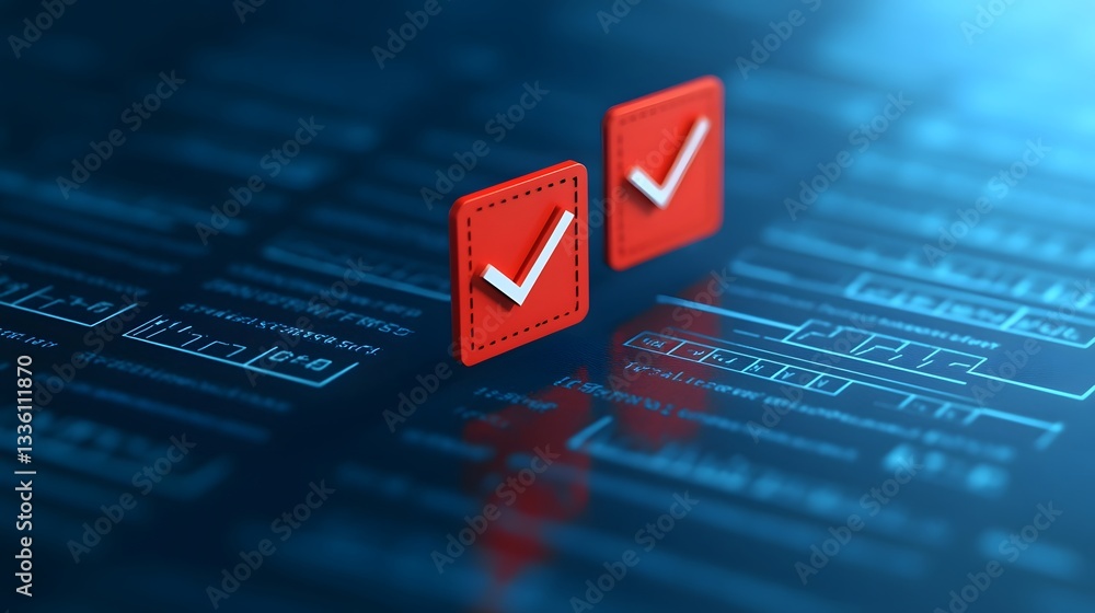 Aufkleber abstract compliance and regulatory approval concept with certification badges and checklists