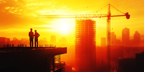 Naklejka premium A Builder and an Architect Standing at the Edge of an Unfinished Construction Project