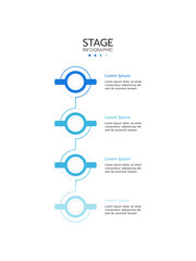 4 Circular elements placed in vertical row. Concept of 4 successive steps of project development process. Flat infographic design template. Simple vector illustration for business analytics.