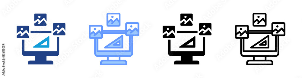 Poster Computer Generated Imagery icon set multiple style collection