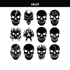 Skull icon on transparent background. Skull and bones Human Skull, Skull icon set. Poisonous substances symbols  silhouette
 