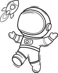cute cartoon astronaut playing outline