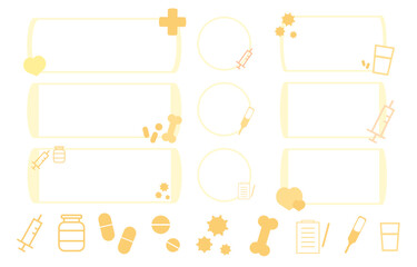 医療・健康をテーマにしたカラフルなフレームとアイコンセット黄色