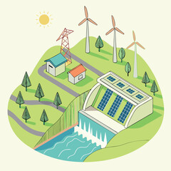  Isometric Eco-Friendly Renewable Energy System