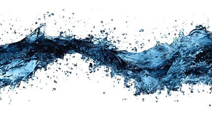 Flowing Blue Water Wave with Suspended Droplets Capturing Movement and Fluidity