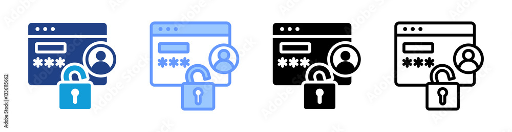 Poster Authentication icon set multiple style collection