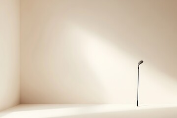 Golf club standing alone in a well lit room for golf equipment and sport concept with copy space
