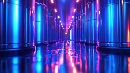 Industrial storage tanks representing hydrogen standards modern facility digital art futuristic environment low angle view