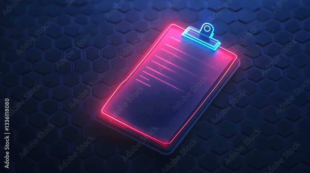 Aufkleber holographic checklist floating above clipboard for digital task management and efficiency