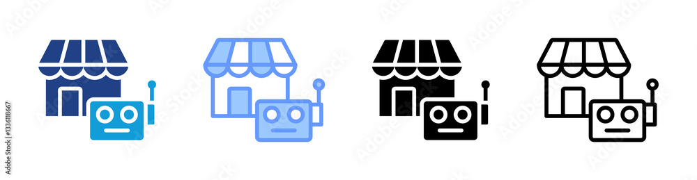 Poster robotic market icon set multiple style collection