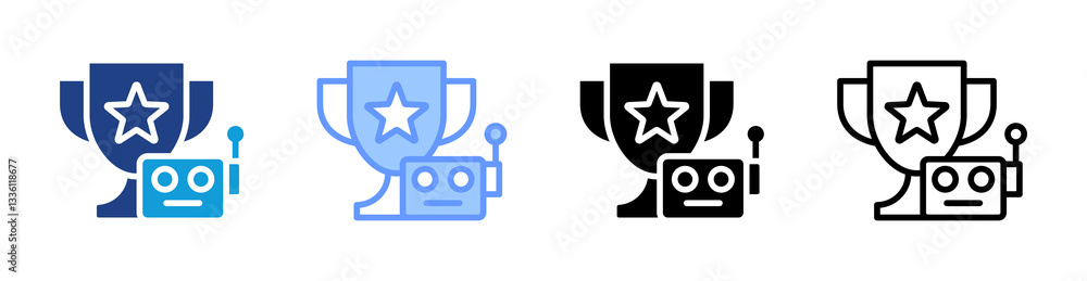 Poster robotic competition icon set multiple style collection