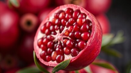 Ripe pomegranate with Ripe pomegranates in the background