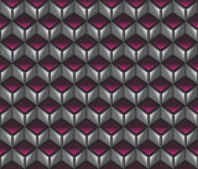 Neon pink geometrical cubes seamless pattern