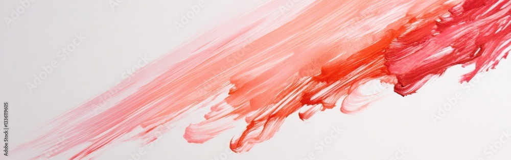 Poster bold strokes of red and pink create a dynamic visual flow on a minimalist white background