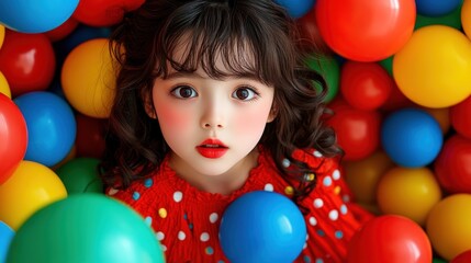 Obraz premium Adorable Girl in a Colorful Ball Pit: A Playful Portrait