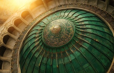  Intricate Green Dome with Ornate Patterns in Warm Sunlight