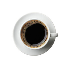 Freshly Brewed Coffee in White Ceramic Cup, Top View, Rich Brown Liquid with Foam, Morning Ritual, Perfect for Coffee Lovers