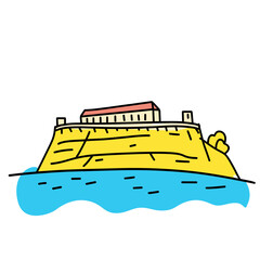 Obraz premium Simple minimalist drawing of Alcatraz Island. Alcatraz Island illustration in an doodle inca cartoon style