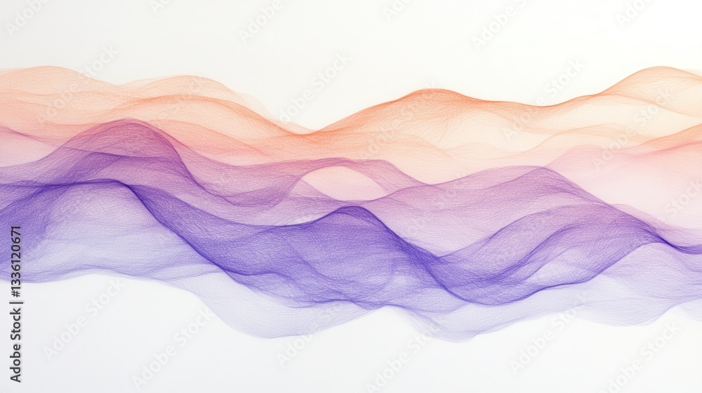 Poster Soft pencil strokes create calming waves in muted lavender tones across a tranquil canvas