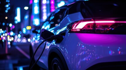 Fototapeta premium Night City Electric Vehicle Charging